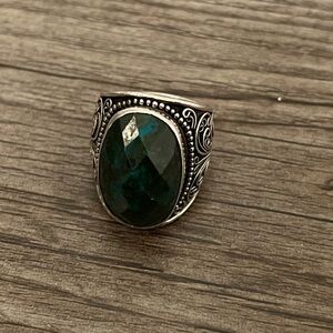 .925 Sterling Silver and Green Gemstone Ring